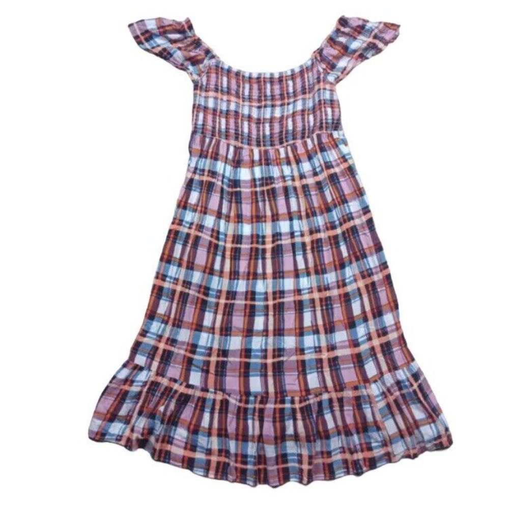 Anthropologie Womens Maxi Swing Dress Size M Petite Plaid Ruffle Romantic